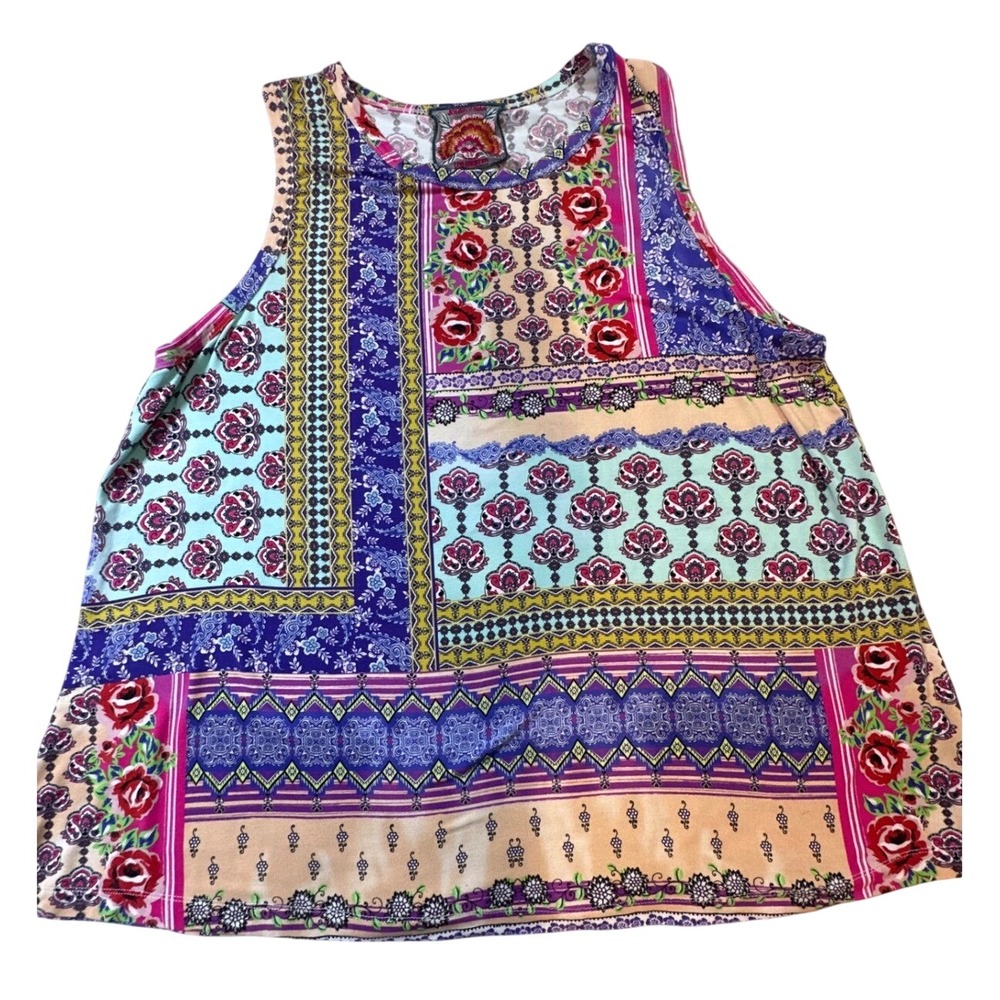 Johnny Was Los Angeles Patchwork Floral Bamboo Viscose Tank Top Boho Large